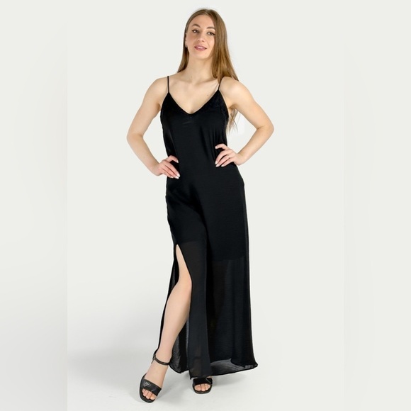 Zara Slip Dress Size Small V Neck Lace Trim Spaghetti Strap Flowy evening new - Picture 1 of 16